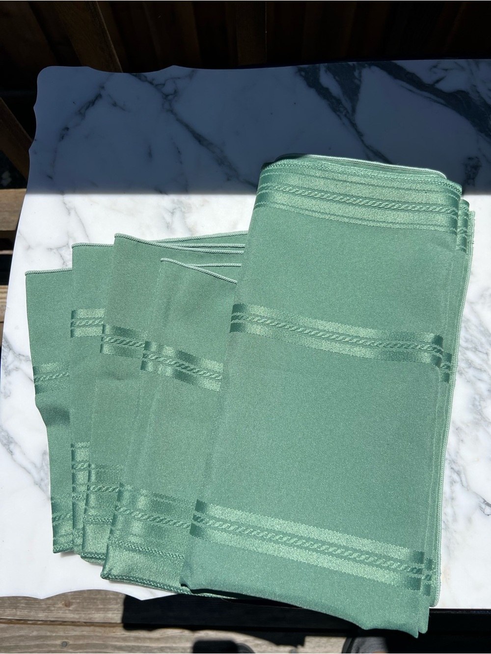 4 Sage Green Satin Napkins + Table Cloth -Set of 5
